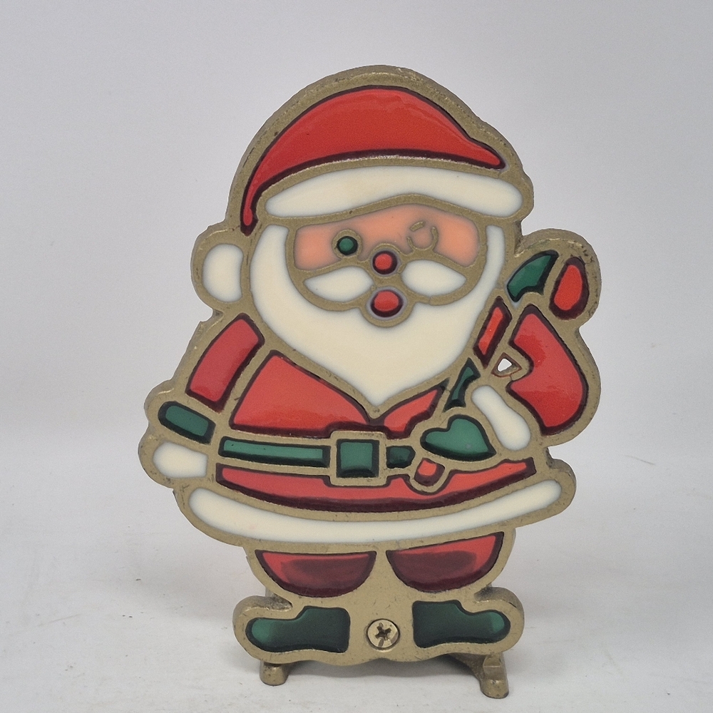 Vintage Stained Glass Santa Tea Light Holder